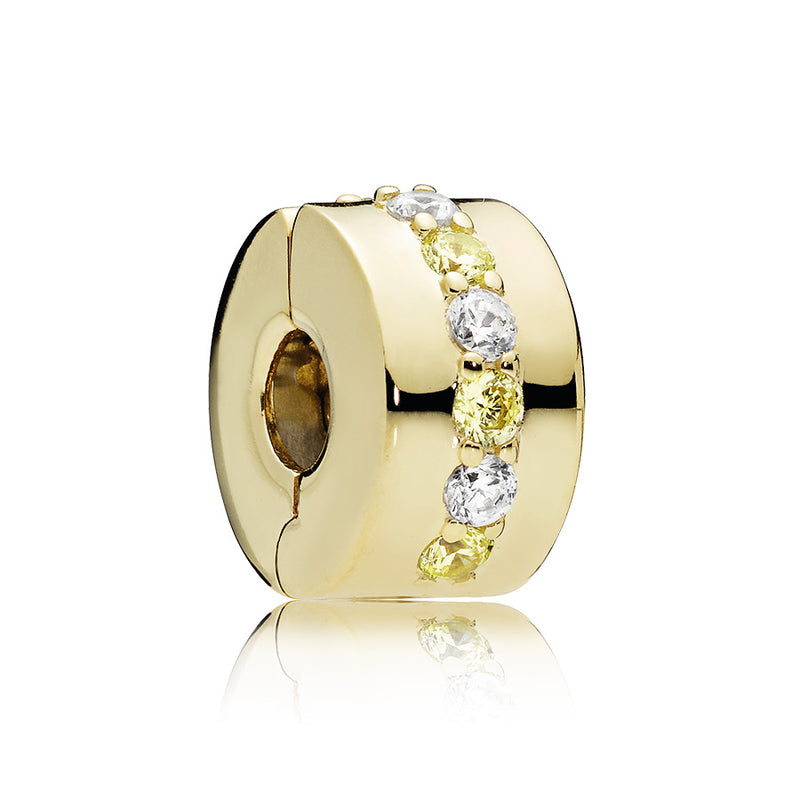 14k Gold Plated  clip with sunshine yellow and clear cubic zirconia