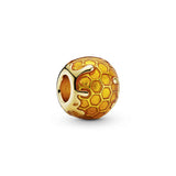 Honeycomb 14k Gold Plated  charm with transparent yellow enamel