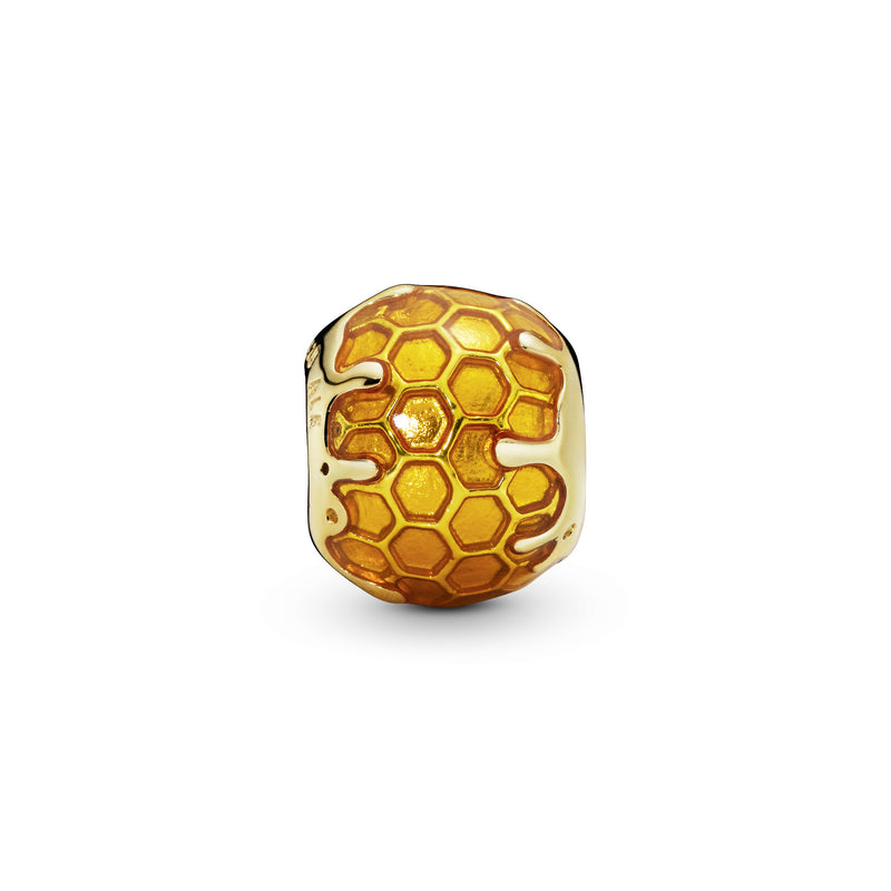 Honeycomb 14k Gold Plated  charm with transparent yellow enamel