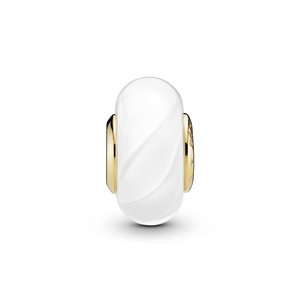 14k Gold Plated  charm with white and transparent Murano glass