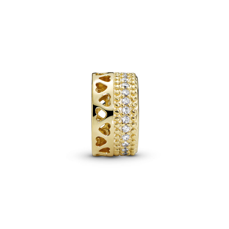 Hearts 14k Gold Plated  spacer with clear cubic zirconia
