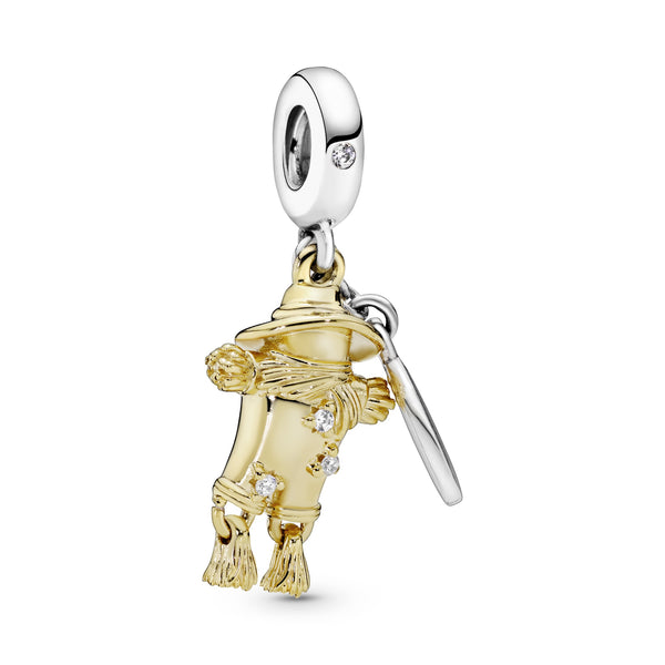 Scarecrow 14k Gold Plated  and silver dangle with clear cubic zirconia