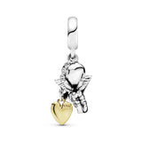 Cupid and heart 14k Gold Plated  and silver dangle with clear cubic zirconia