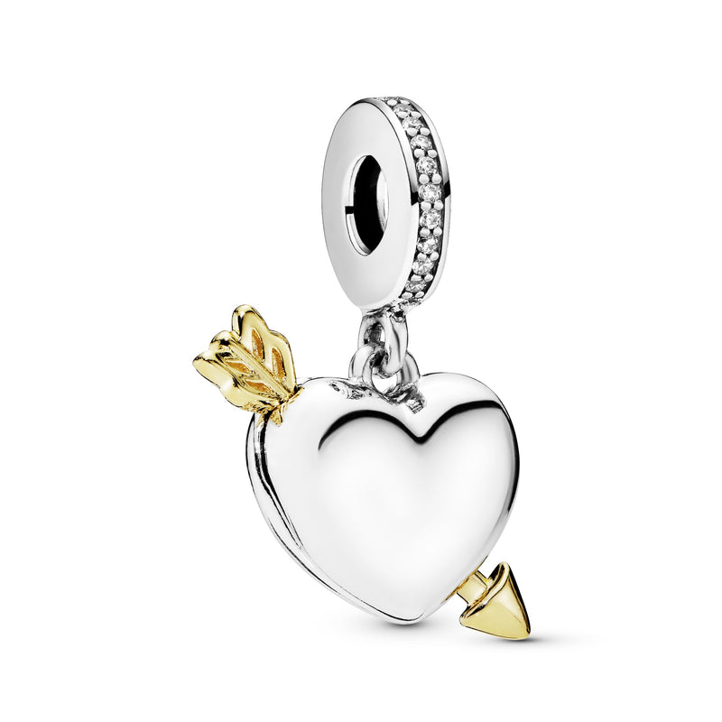 Heart and arrow 14k Gold Plated  and silver openable dangle with clear cubic zirconia