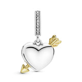 Heart and arrow 14k Gold Plated  and silver openable dangle with clear cubic zirconia
