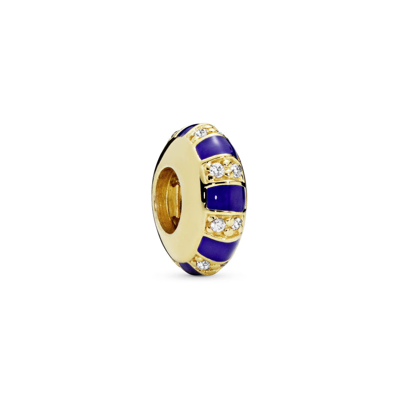 14k Gold Plated  spacer with clear cubic zirconia and blue enamel