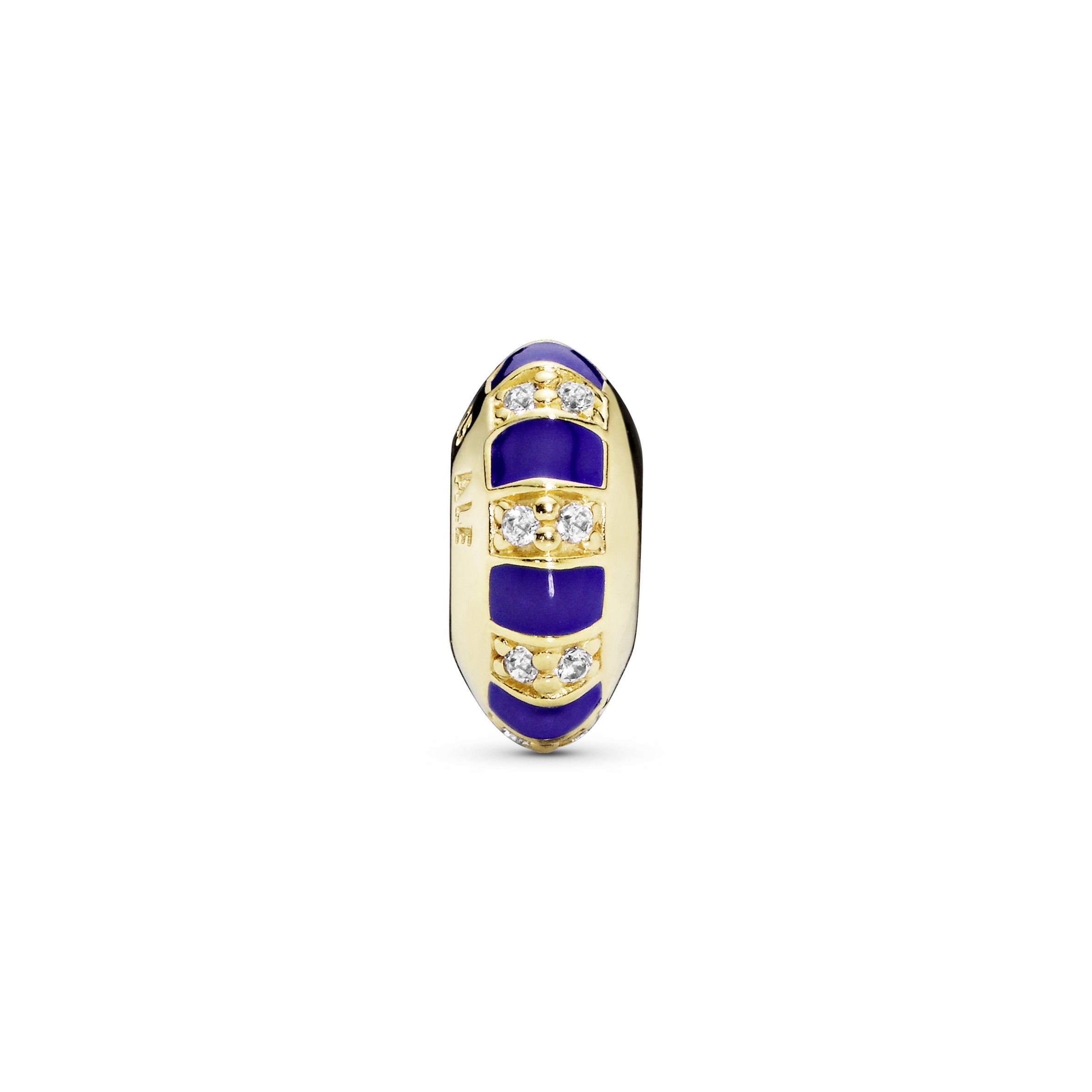 14k Gold Plated  spacer with clear cubic zirconia and blue enamel
