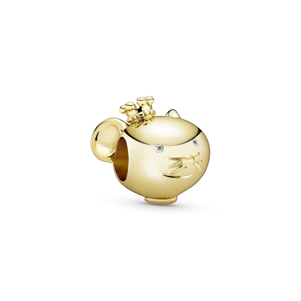Chinese zodiac rat 14k Gold Plated  charm with clear cubic zirconia