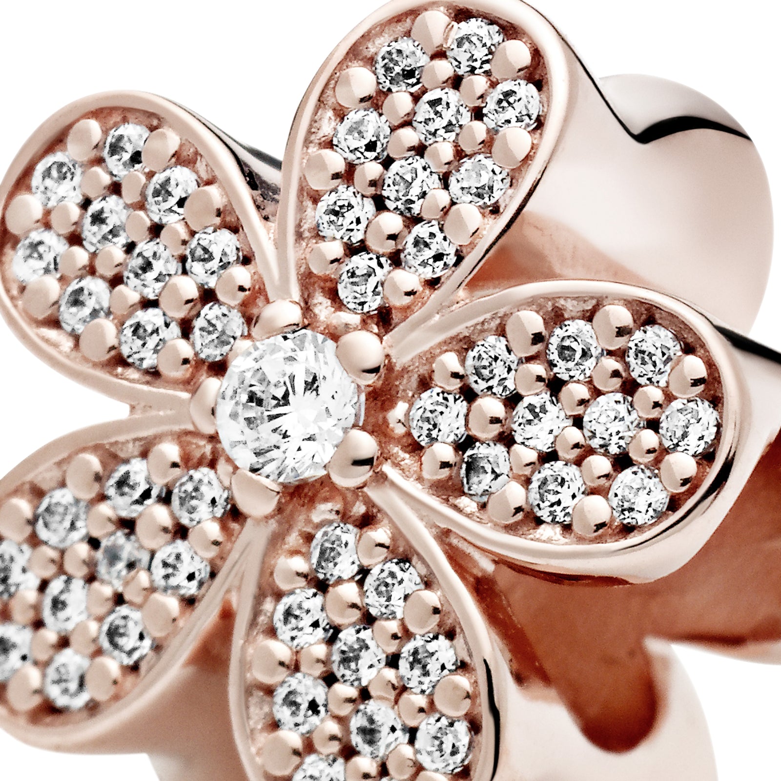 Daisy pave 14k Rose Gold-plated charm with clear cubic