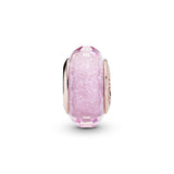PANDORA Rose charm with faceted iridescent, pink and transparent pink Murano glass
