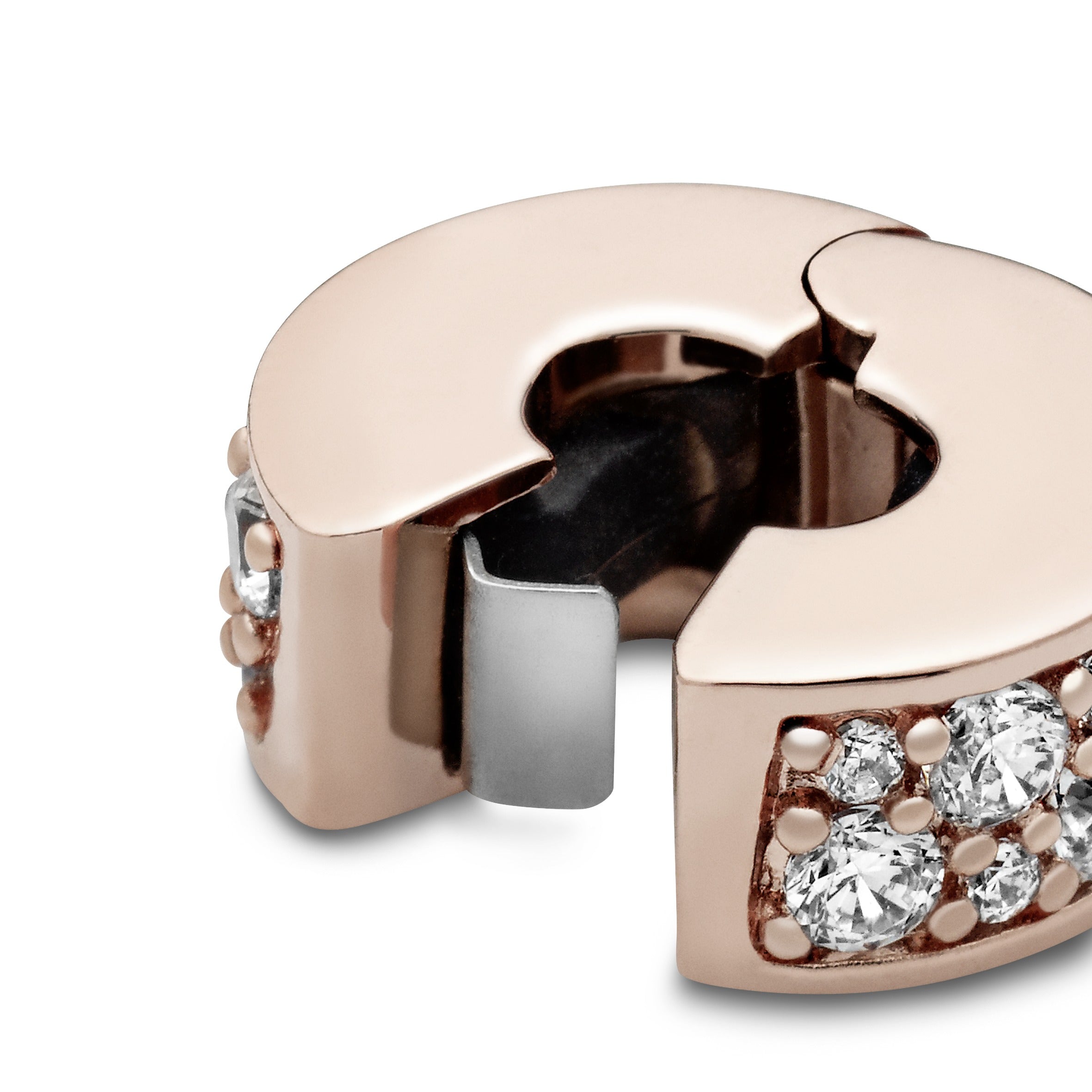 PANDORA Rose clip with clear cubic zirconia and silicone grip