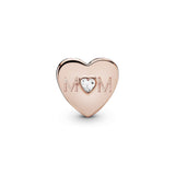 Mum heart 14k Rose Gold-plated charm with clear cubic zirconia