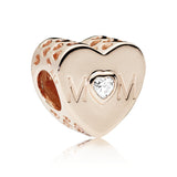 Mum heart 14k Rose Gold-plated charm with clear cubic zirconia