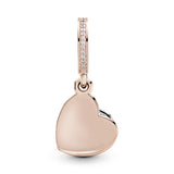 PANDORA Rose heart dangle with engraving Beloved Mother and silver heart with clear cubic zirconia