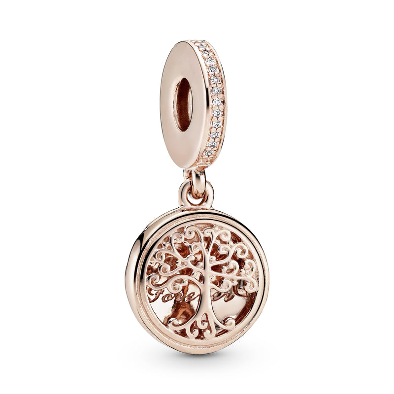 Family tree openable 14k Rose Gold-plated dangle with clear cubic zirconia