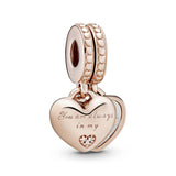 Mother & daughter 14k Rose Gold-plated split dangle with silver enamel and clear cubic zirconia