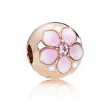Magnolia 14k Rose Gold-plated clip with blush pink crystal, white and shaded pink enamel