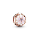 Magnolia 14k Rose Gold-plated charm with blush pink crystal, white and shaded pink enamel