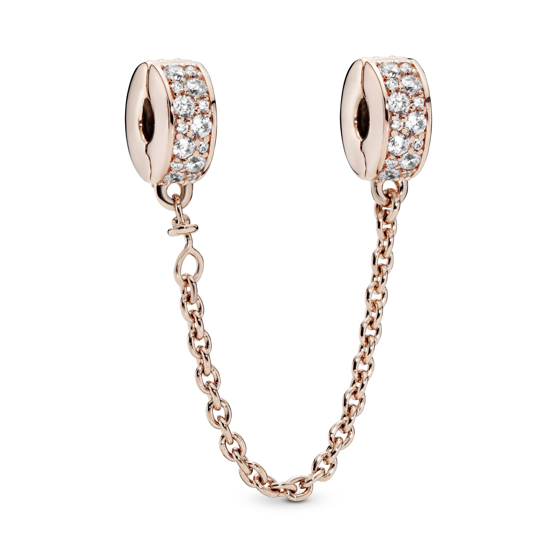 PANDORA Rose safety chain with clear cubic zirconia and silicone grip