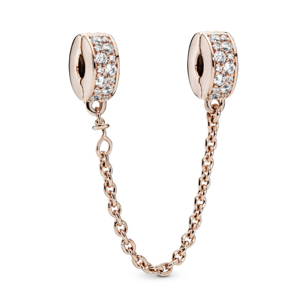 PANDORA Rose safety chain with clear cubic zirconia and silicone grip