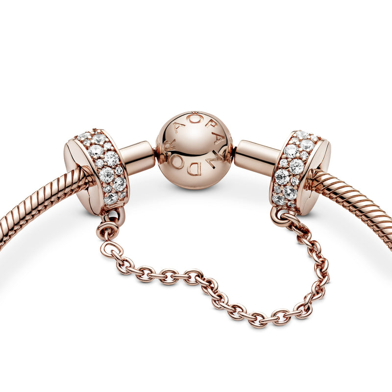 PANDORA Rose safety chain with clear cubic zirconia and silicone grip
