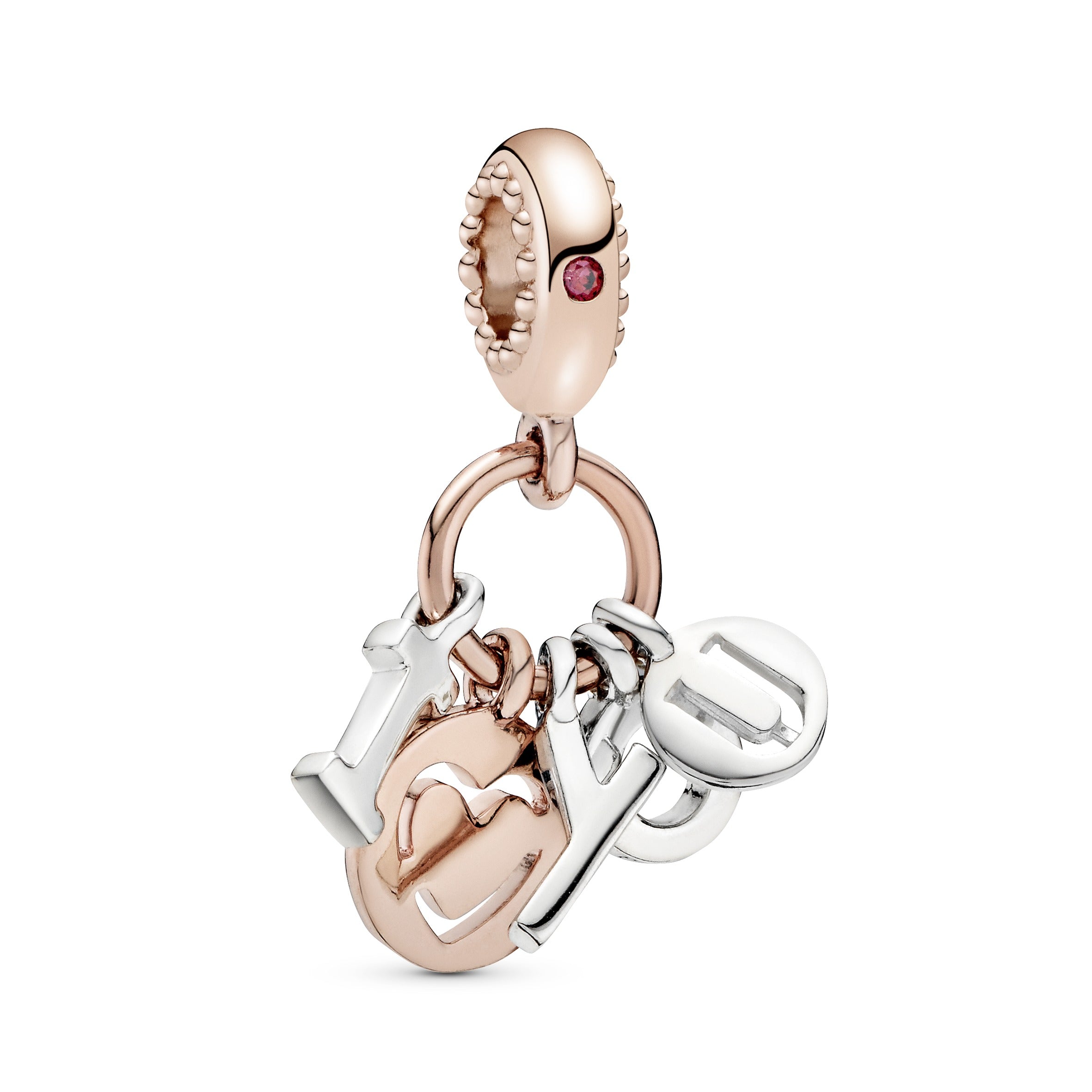 I love you 14k Rose Gold-plated and silver dangle with red cubic zirconia