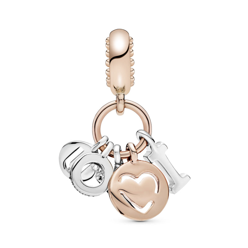 I love you 14k Rose Gold-plated and silver dangle with red cubic zirconia