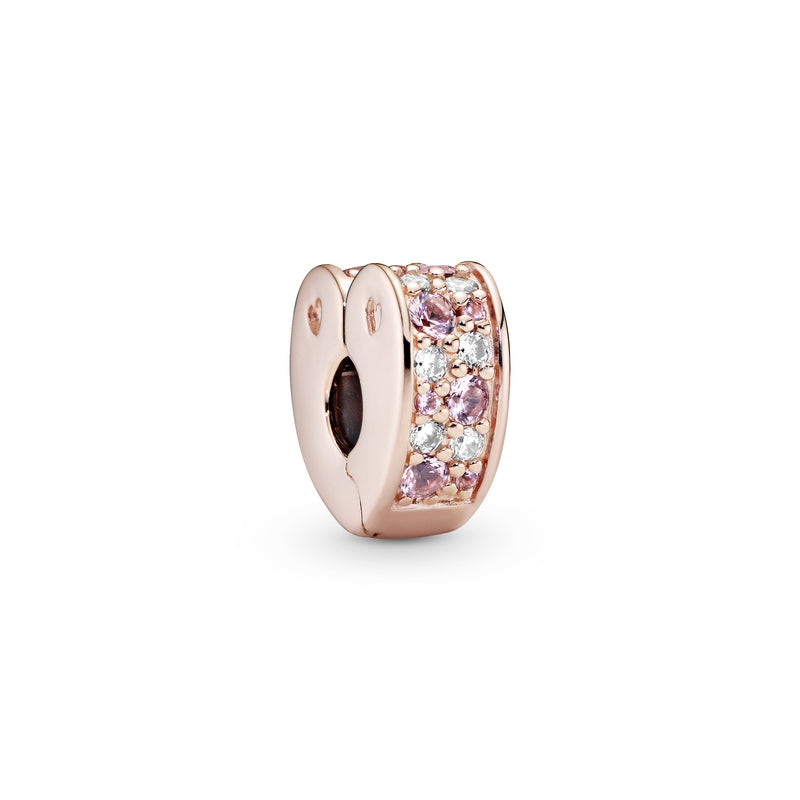 Heart 14k Rose Gold-plated clip with pink mist crystal, clear cubic zirconia, rose pink crystal and silicone grip