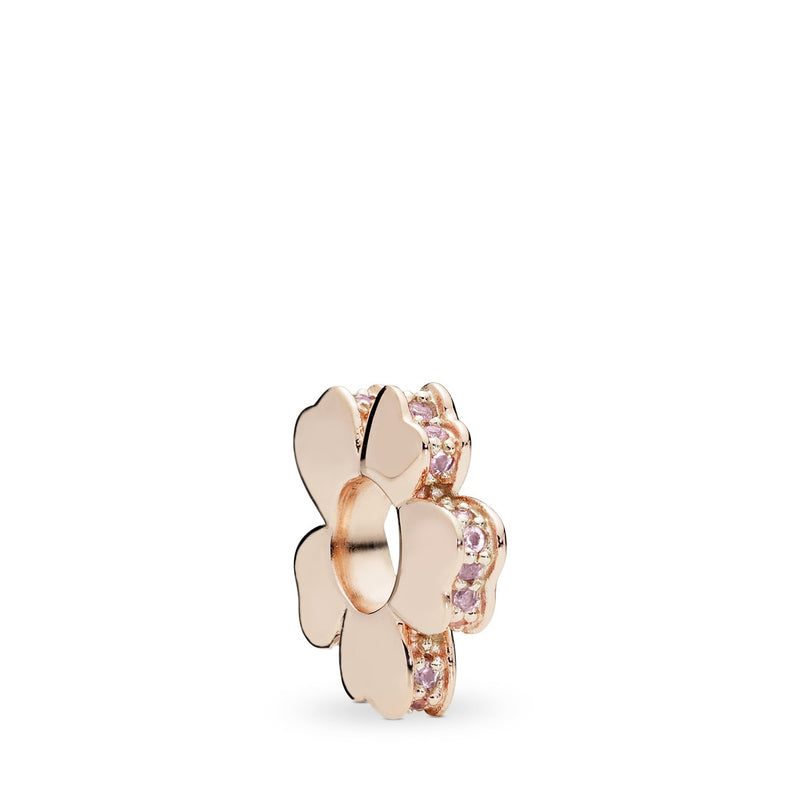 Floral 14k Rose Gold-plated spacer with rose pink crystal