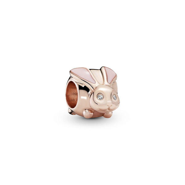 Rabbit 14k Rose Gold-plated charm with pink enamel and clear cubic zirconia