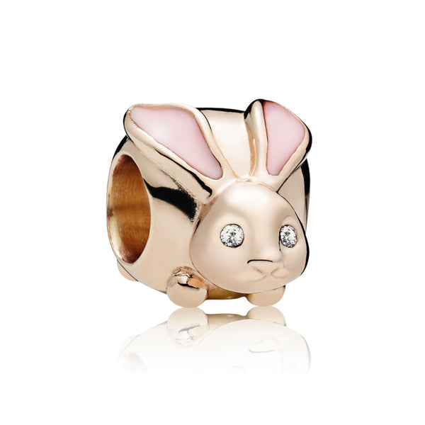 Rabbit 14k Rose Gold-plated charm with pink enamel and clear cubic zirconia