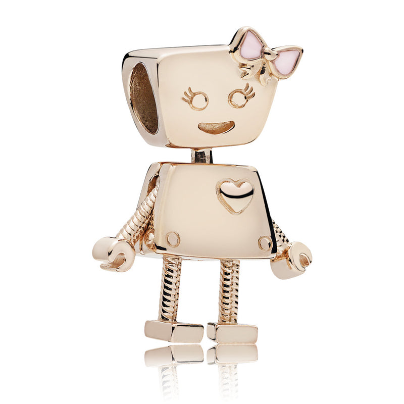 Robot girl 14k Rose Gold-plated charm with pink enamel