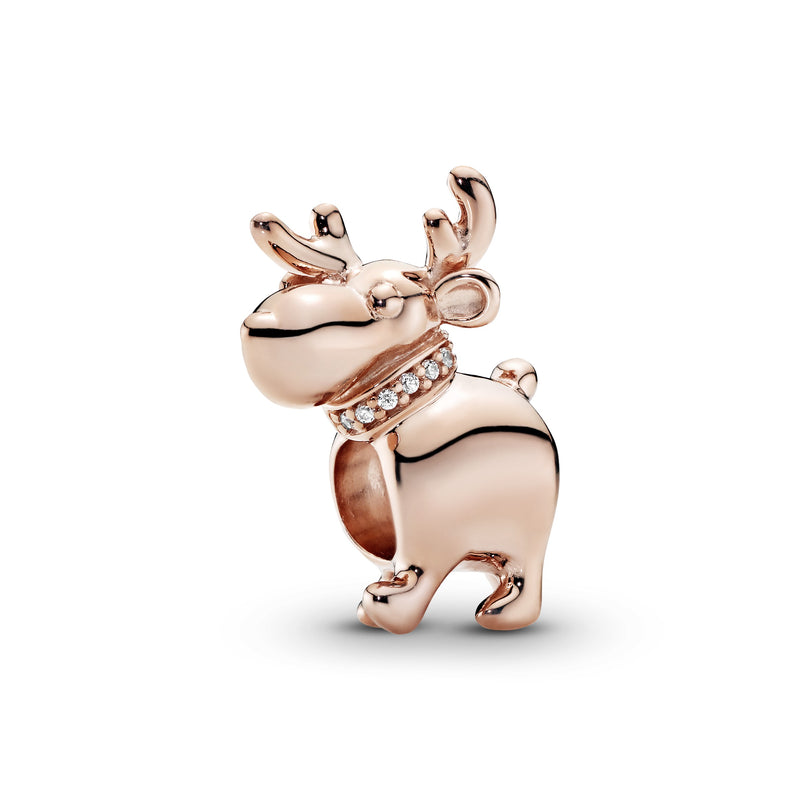 Reindeer 14k Rose Gold-plated charm with clear cubic zirconia