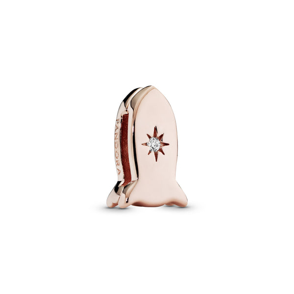 PANDORA Reflexions space ship clip charm in 14k Rose Gold-plated with clear cubic zirconia