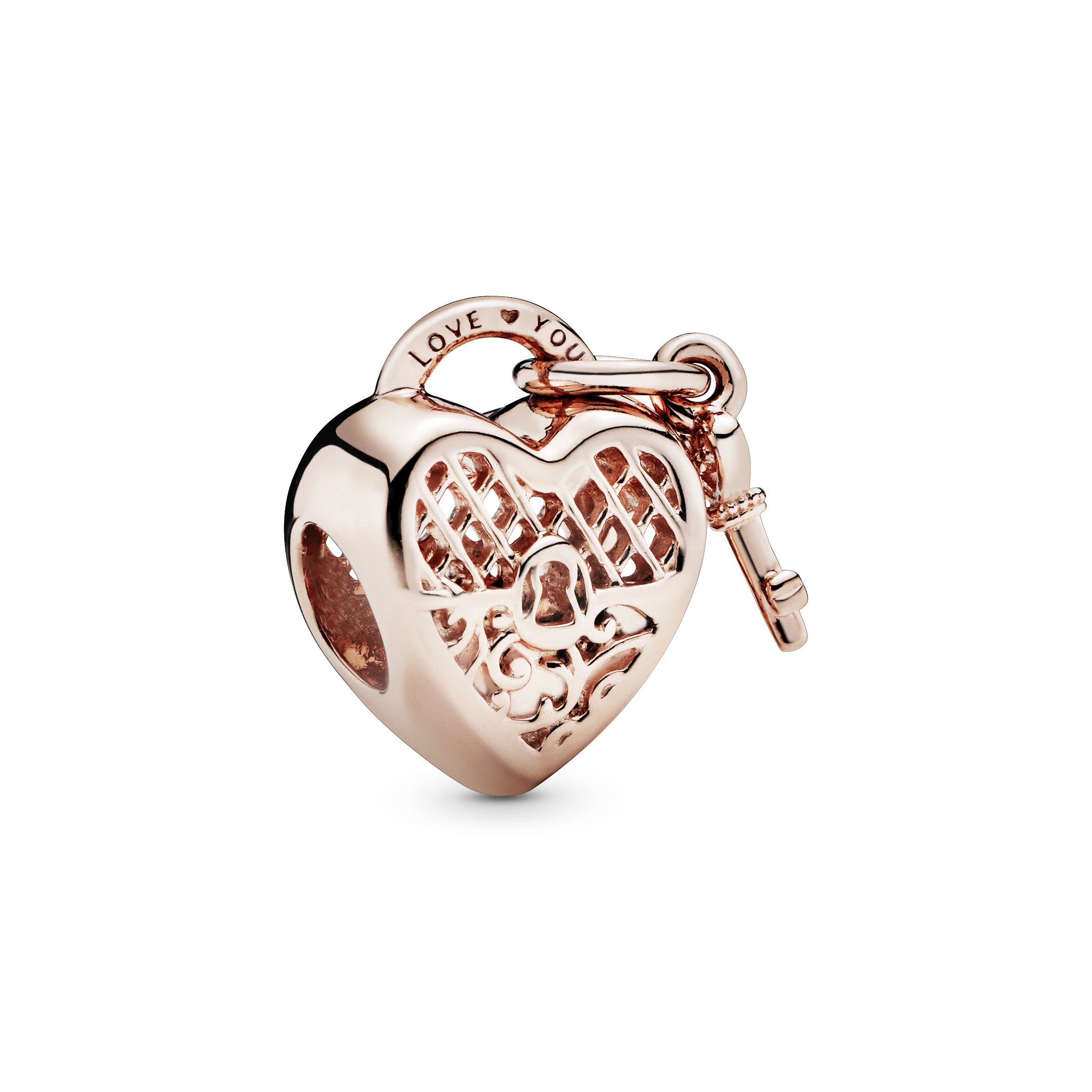 Heart padlock and key 14k Rose Gold-plated charm