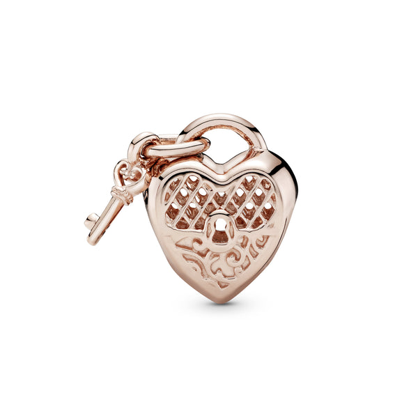 Heart padlock and key 14k Rose Gold-plated charm