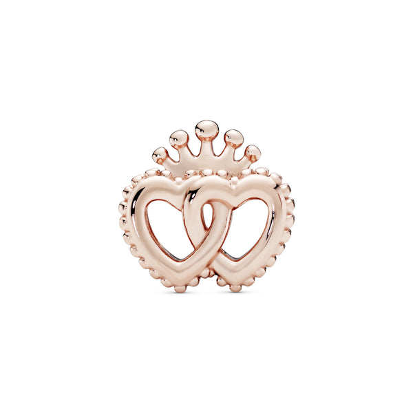 Interlocked crowned hearts 14k Rose Gold-plated charm