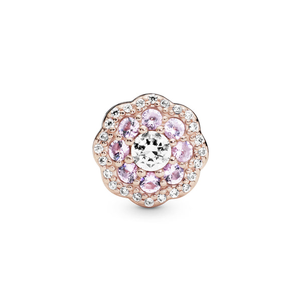 Flower 14k Rose Gold-plated charm with pink mist crystal and clear cubic zirconia