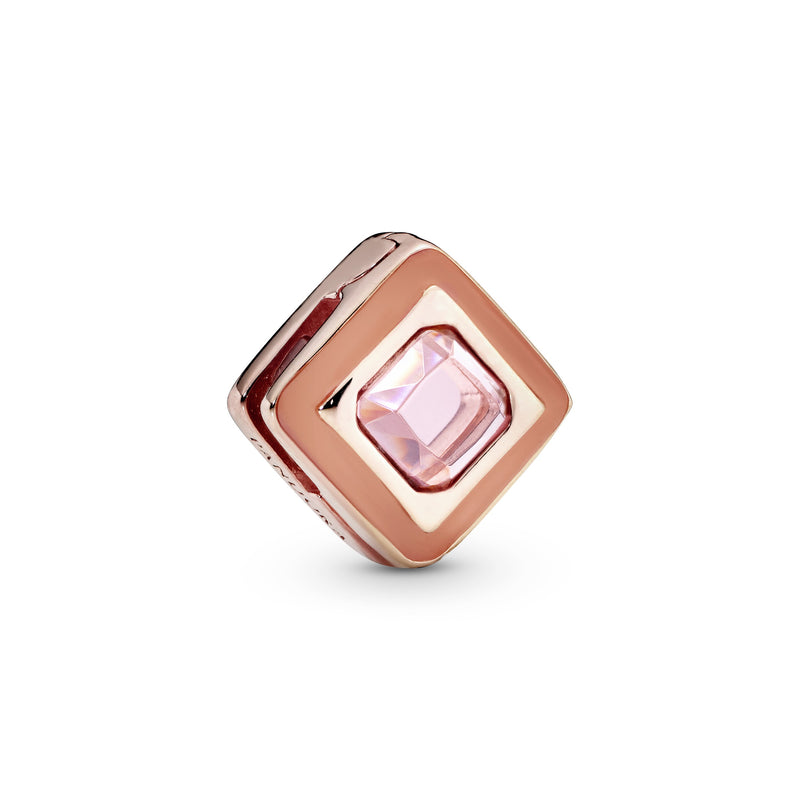 Pandora Reflexions square clip charm in 14k Rose Gold-plated with orchid pink crystal and pink enamel