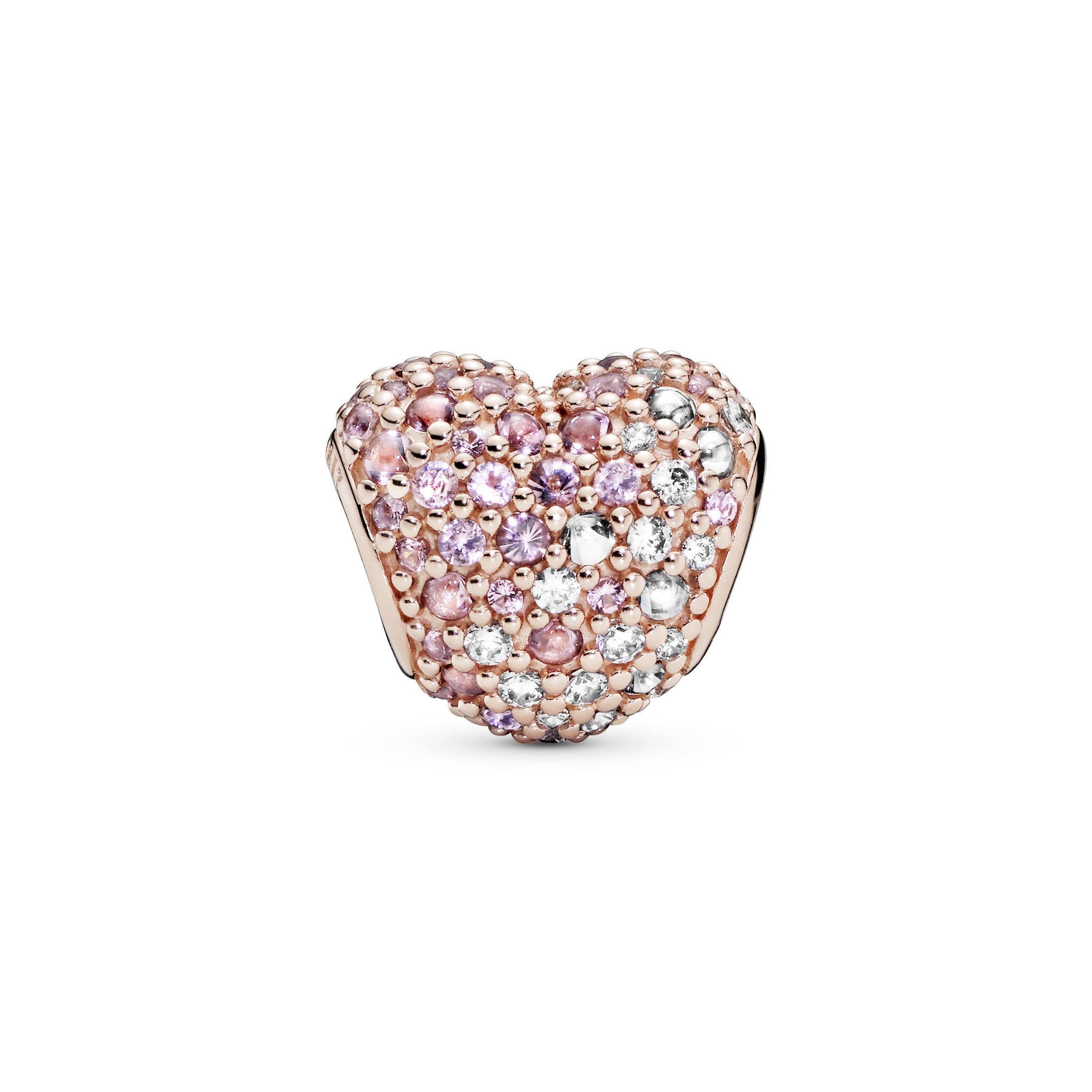 Heart and ladybird 14k Rose Gold-plated charm with orchid pink crystal, rose pink crystal, clear cubic zirconia and pink enamel