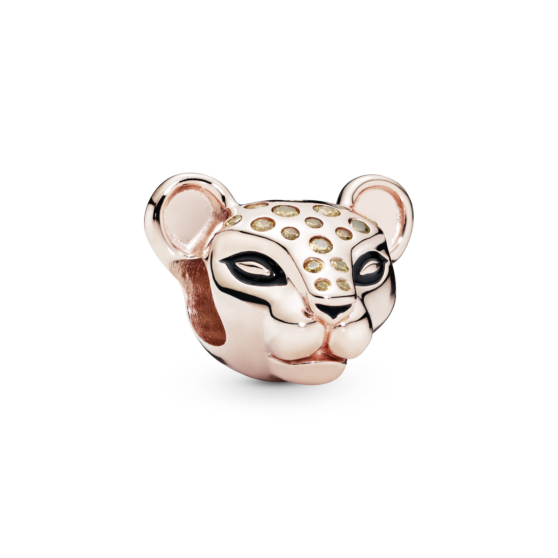 Lioness 14k Rose Gold-plated charm with honey cubic zirconia and black enamel