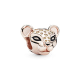 Lioness 14k Rose Gold-plated charm with honey cubic zirconia and black enamel