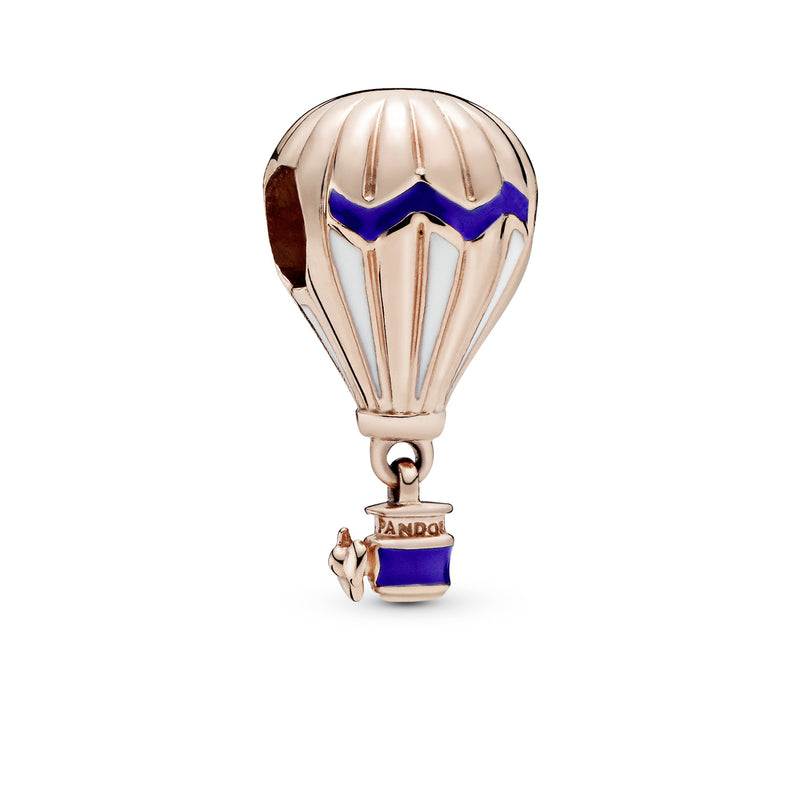 Air balloon 14k Rose Gold-plated charm with blue and white enamel