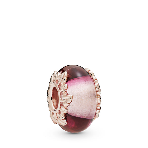 Leaves 14k Rose Gold-plated charm with pink Murano glass