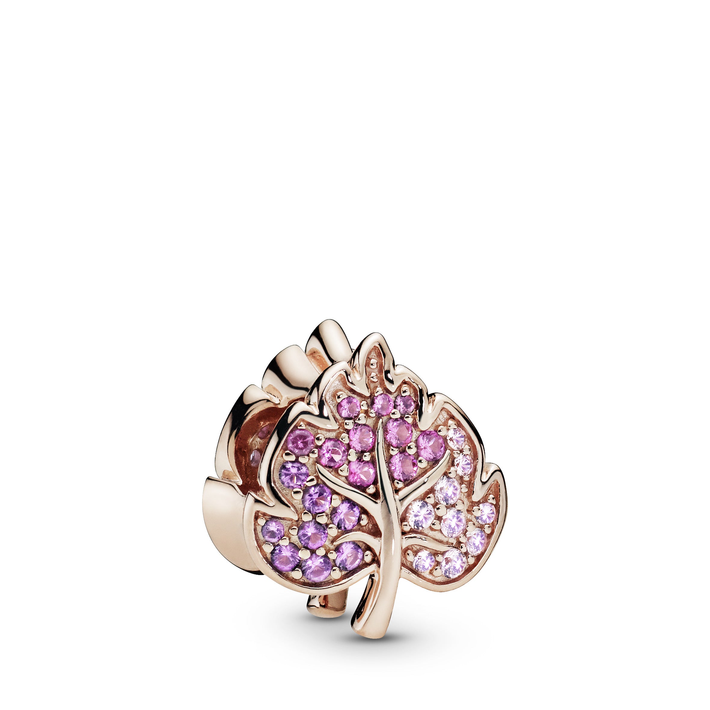Leaf 14k Rose Gold-plated charm with pink mist, cerise and royal purple crystal