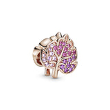 Leaf 14k Rose Gold-plated charm with pink mist, cerise and royal purple crystal