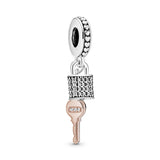 Padlock and key 14k Rose Gold-plated and sterling silver dangle with clear cubic zirconia