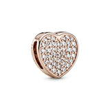 Heart 14k Rose Gold-plated clip charm with clear cubic zirconia