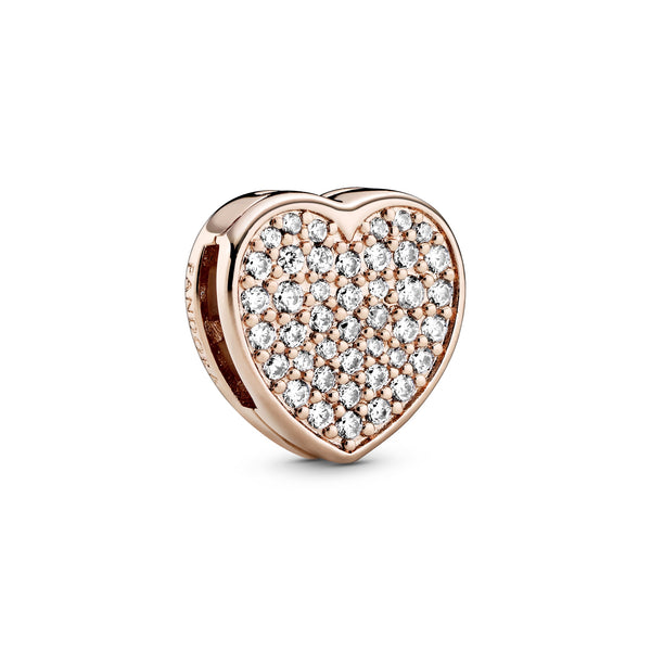 Heart 14k Rose Gold plated clip charm with clear cubic zirconia