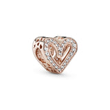 Heart 14k Rose Gold-plated charm with clear cubic zirconia